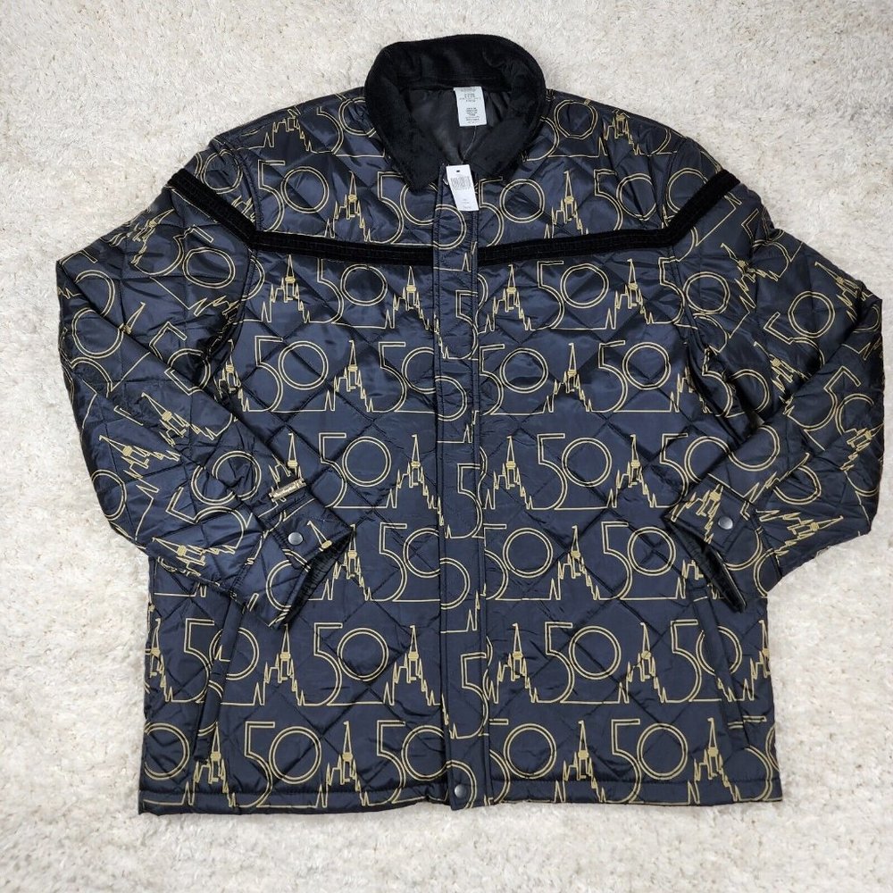 Walt Disney World Jacket Mens XXL Black 50th Anniversary Quilted Zip Castle - Picture 1 of 15